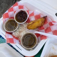 Plantain, rice and beans partially eaten!  at Moreno's Cuba in Miami Beach