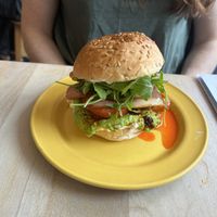 Breakfast bun with Facon.  at Flour House in Bristol