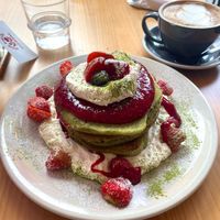 Vanilla matcha pancakes at Flour House in Bristol