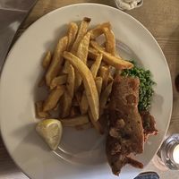 Vegan fish, chips & vegan mayo  at The Fox Goes Free in Chichester