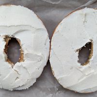 plain bagel with Cultured Kindness cashew spread at Daydreamer Coffee in Portland
