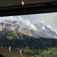 View from my table (there’s a wrap around balcony but I sat indoors because it was cold!)  at Glacier Fine Dining in Grindelwald