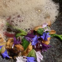 Third starter of mushrooms with mushroom foam  at Glacier Fine Dining in Grindelwald
