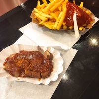 Vegan Currywurst and french fries at Weltmeister - Currywurst & Pommes in Cologne