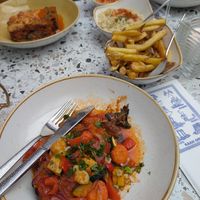 Eggplant with veggies. The moussaka is vegetarian. Vegan side dishes. at Kreta Mezes & Grill in Deventer