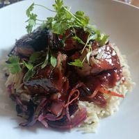Sweet and Sour Tofu with rice (vegan & gluten free) at The Sun Inn in Feering
