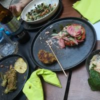 Veggie burger and starter mix plate at Barakokula in Split