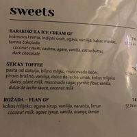 Menu dolci  at Barakokula in Split