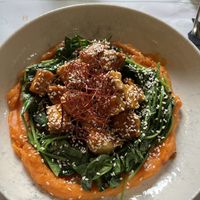 “Sexy tofu”, sesame tofu on a sweet potato mash base and lots of spinach   at Barakokula in Split