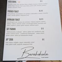 The breakfast menu at Barakokula in Split