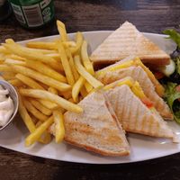 Vegan cheese toastie and chips with vegan mayo at NowNow Cafe in Livingston
