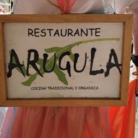 Sign. at Restaurante Arugula in Oaxaca