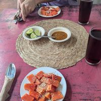 Papaya starter at Restaurante Arugula in Oaxaca