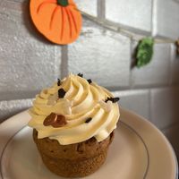 Pumpkin cupcake with cute Halloween sprinkles   at Julie's Cafe in Gothenburg