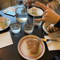 Smörgåstårta, BLT (right); small regular sandwich (close middle)  at Julie's Cafe in Gothenburg