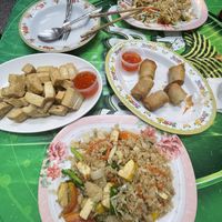 Fried rice, pad Thai, tofu & spring rolls  at Jeng Noodle Thai Food & Vegetarian Food  in Bangkok