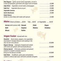 Sheesh Mahal Vegan Menu  at Sheesh Mahal in Hartlepool