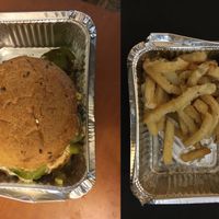 Burger and fries at Plant-Blossom in New York City
