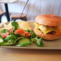 Korean bagel made with fable mushrooms (I can't remember the actual name of it). at Plant Faced Coffee Shop in Hadleigh