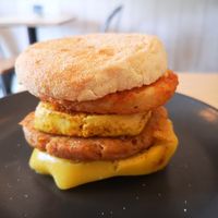 Sausage and Egg Mockmuffin with hash brown 😋😋 at Plant Faced Coffee Shop in Hadleigh