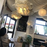 Frabic on the ceiling makes for lovely acoustics   at Loop in North London