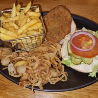 Veggie schnitzel, Fries and onion rings. at Spur  in Malmesbury