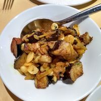 Aubergines and seeds of flat beans (side size) at Cafe Mumbai in Totnes