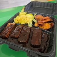 Mango Pineapple Jerk Tofu with plantains and cabbage 💯 at Palm Tree Caribbean Cafe in Hampton