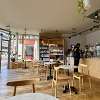Decor and seating inside   at Grain and Grind in Inverness