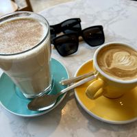 Chai and a latte   at Grain and Grind in Inverness