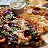 Vegan veggie slice vegan pepperoni slice and vegan ranch! 🍕 🍕 🍕  at Pizzanista in Los Angeles