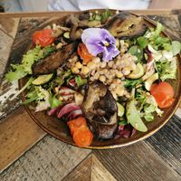 Salad with aubergine, chickpeas and grains. at Cafe@62 in Brighton