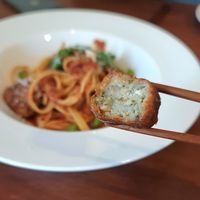 Meatball Pasta - closeup at Santosha 산토샤 in Jeju