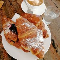 Jam croissants and soy coffee. at Pasticceria Beatrice in Turin
