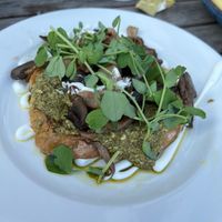 Forest mushrooms on toast with pea shoots and truffle Mayonnaise. Really lovely! at The Royal Albion in Broadstairs