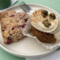 Raspberry scone and pumpkin muffin  at lu & i in Montreal