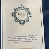 Menu  at Dosa etc in Dunedin