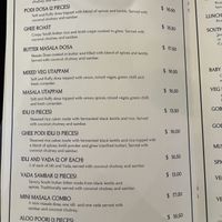 Menu  at Dosa etc in Dunedin