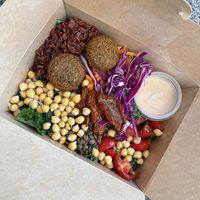 Custom Salad (Great falafel. Cashew dressing has good flavor but is too thick to be a dressing)   at Liv in Tbilisi