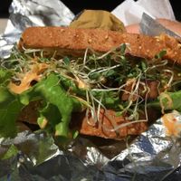 This is their curry cashew tempeh sandwich. It's delicious, however you're paying a high price for it. I guess it's paying for the West Palm area. at Veggie Love Food Truck in West Palm Beach