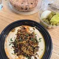  Vegan shawarma hummus and the fluffiest fresh pitta bread  at Hummus Yummy in Valley Village