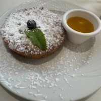 Almond cake with mango coulis   at Le Pommier in Bayeux