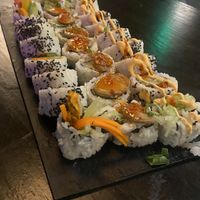 Sweet potato roll, royale roll, spicy toonA  at House of Vegano in St Petersburg