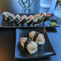 Spicy toona roll and scallop truffle nigiri at House of Vegano in St Petersburg