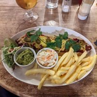 Vegan hot dog with vegan chilli and vegan cheeze at Trevor Arms in Wrexham