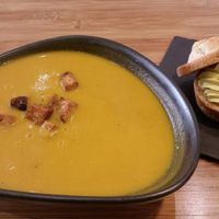 I think this was sweet potato and butternut soup with Rye bread. It was ok.

 at Botaniq in Copenhagen