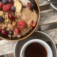 Plum porridge and coffee   at Fågel by artizán in Budapest