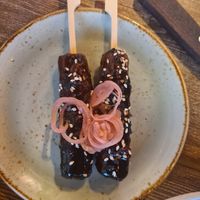 lamb skewers at Bonsai Plant Kitchen in Brighton