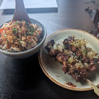 Dirty rice and "chicken" skewers at Bonsai Plant Kitchen in Brighton