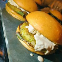 Falafel burger at Mosh Vegan in Recife